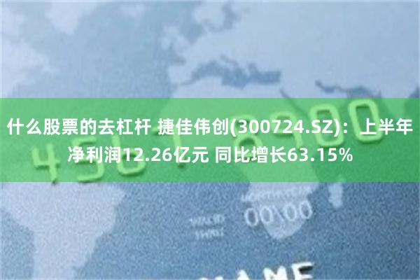 什么股票的去杠杆 捷佳伟创(300724.SZ)：上半年净利润12.26亿元 同比增长63.15%